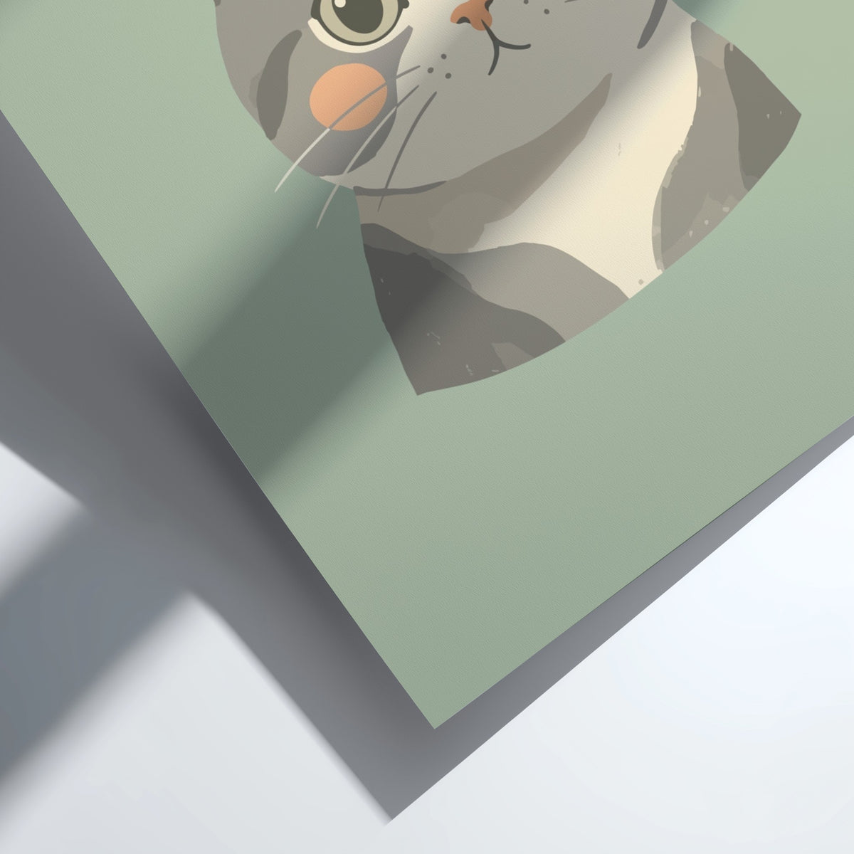 Poster featuring a cute Scottish Fold cat illustration with grey fur and pink cheeks