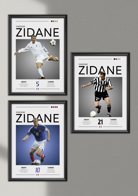 Zinedine Zidane Poster Bundle, set of 3 prints