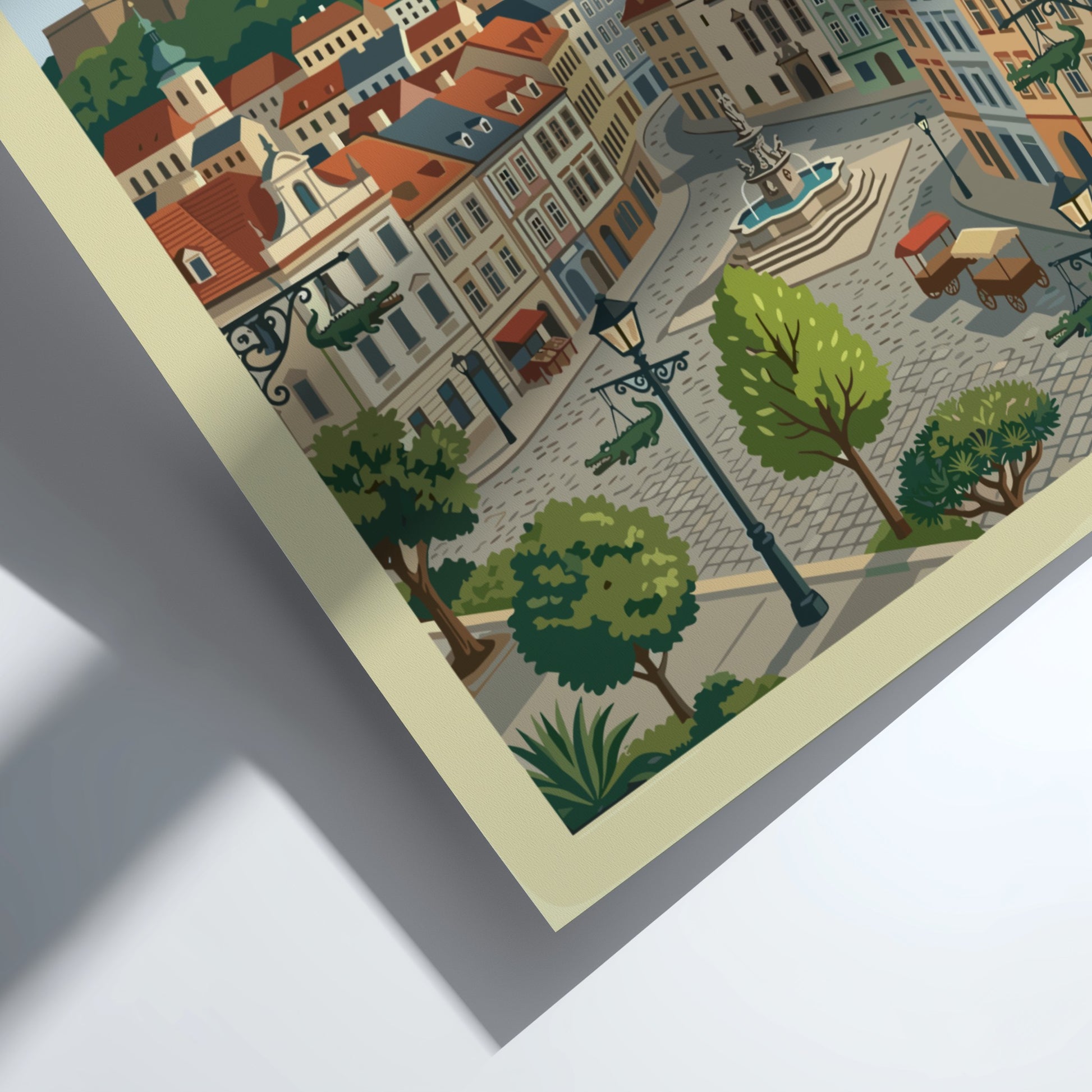 Stylized travel poster of Brno, Czech Republic, showcasing historic architecture and city landmarks.