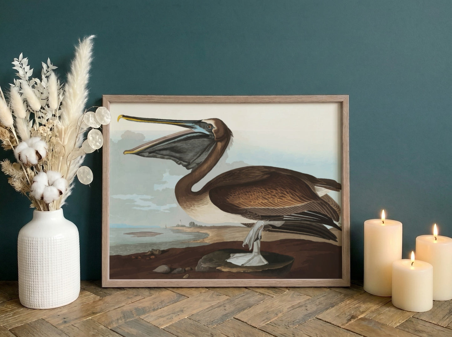 Brown Pelican poster featuring vintage Audubon art in rich colors, ideal for bird lovers and home decor.