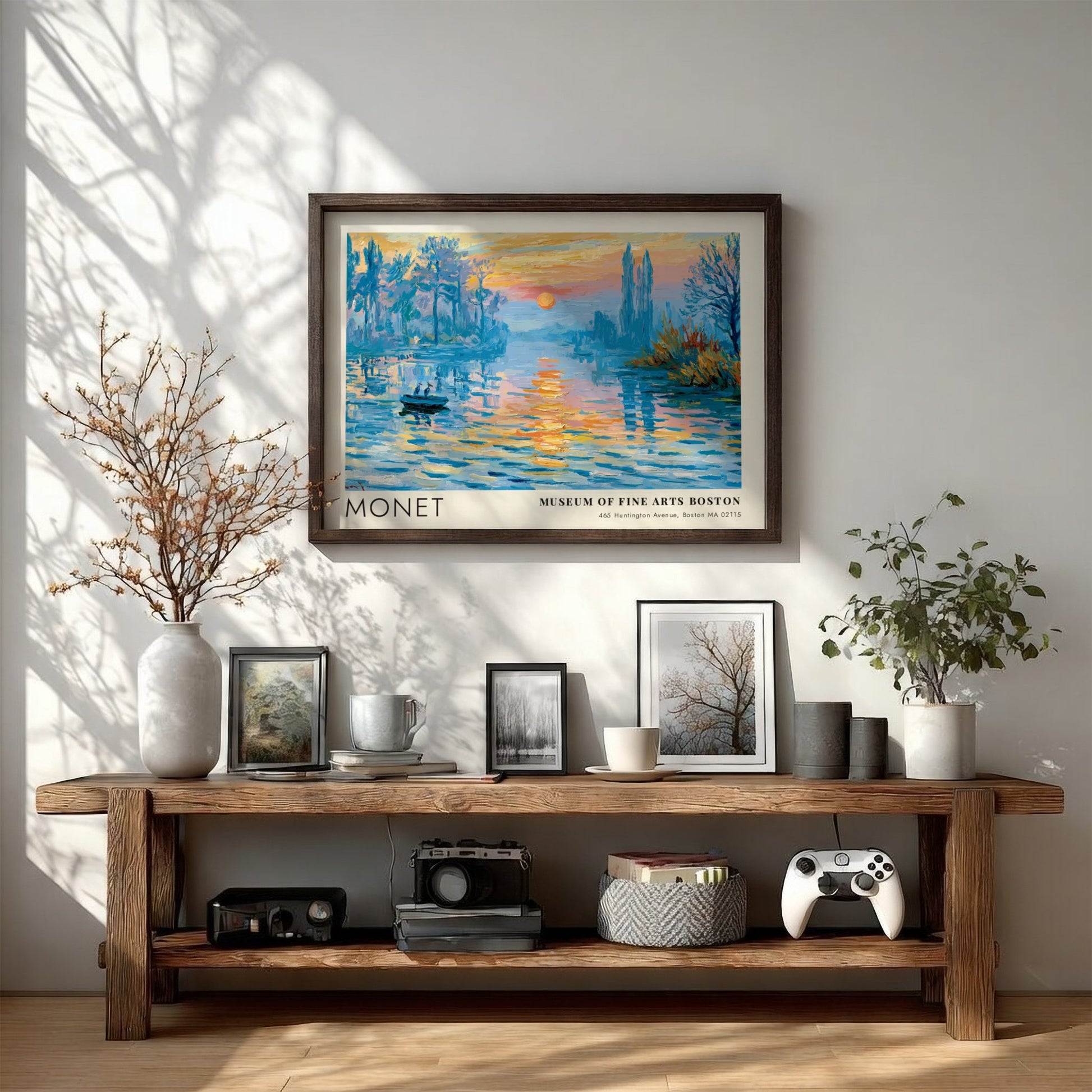Brume du Matin - L'Étang poster featuring soft blues and warm hues in an impressionist style