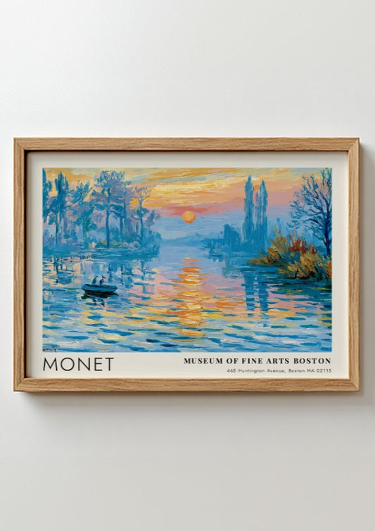 Brume du Matin - L'Étang poster featuring soft blues and warm hues in an impressionist style