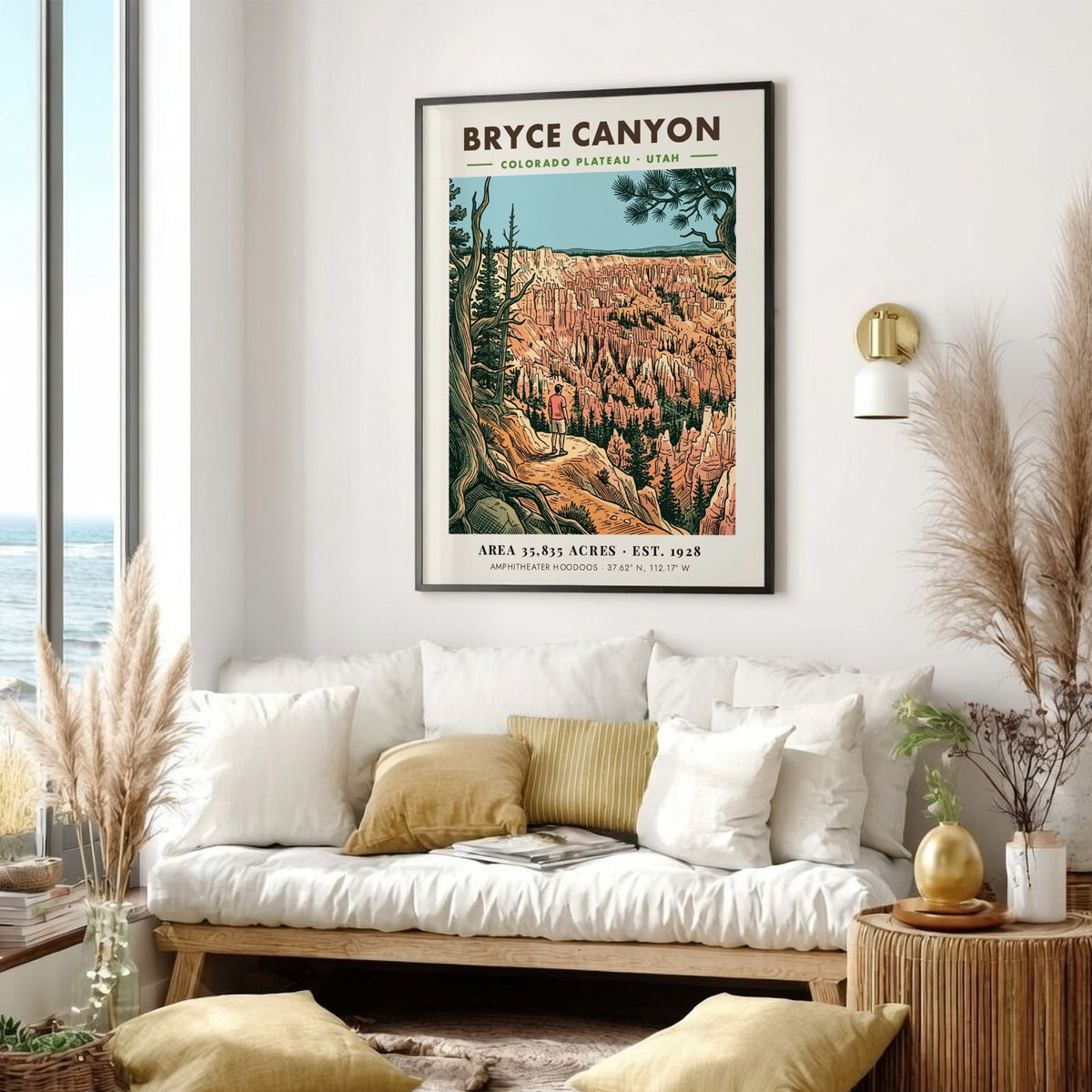 Poster of Bryce Canyon in Utah featuring a hiker overlooking the colorful hoodoos