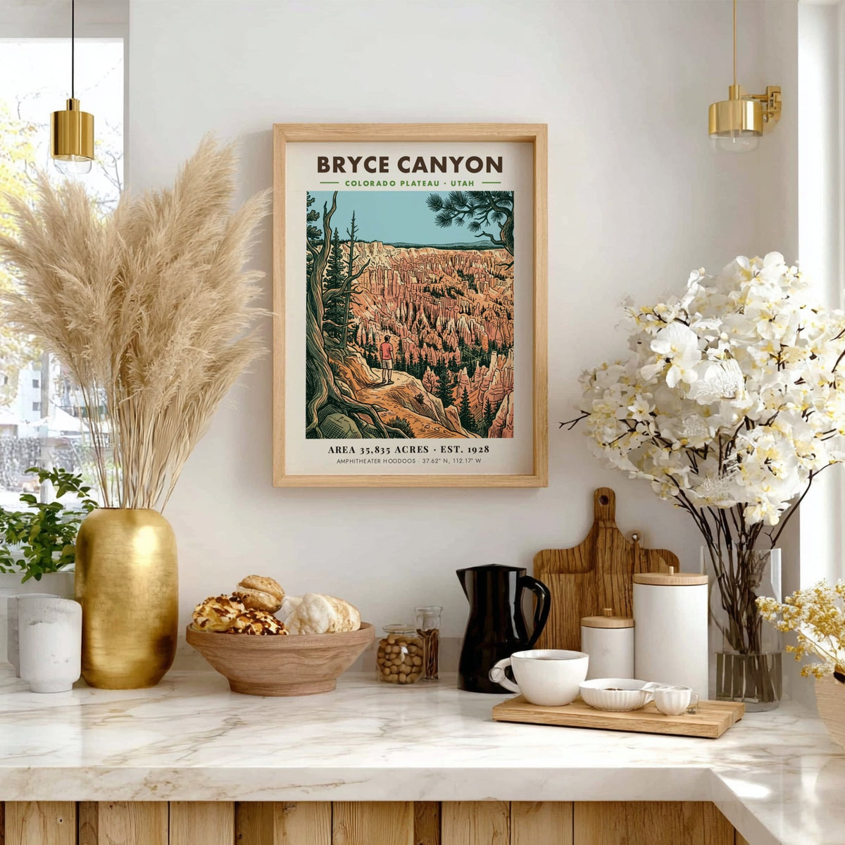 Poster of Bryce Canyon in Utah featuring a hiker overlooking the colorful hoodoos