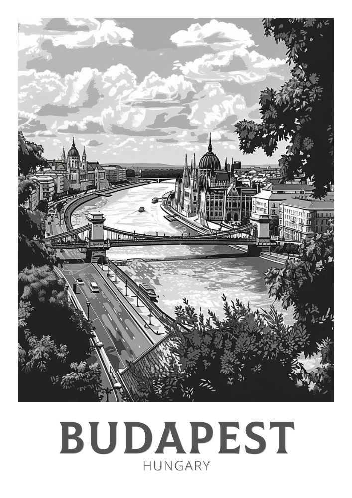 Affiche en noir et blanc de Budapest