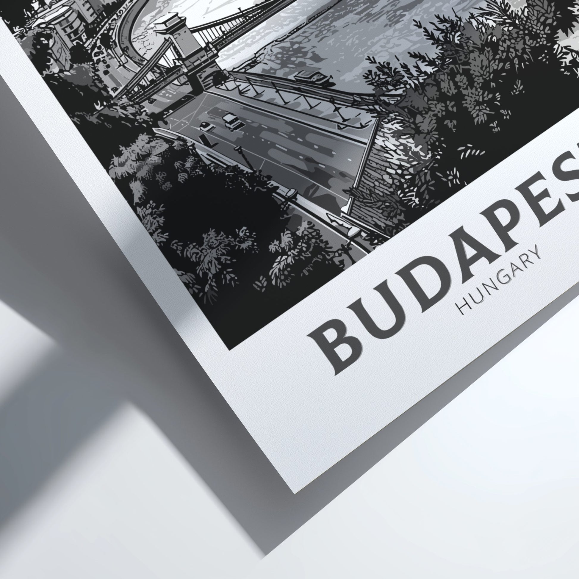 Budapest black and white travel poster