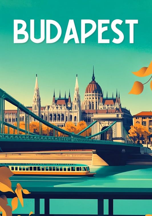 Budapest Travel Poster: Hungarian Parliament Print