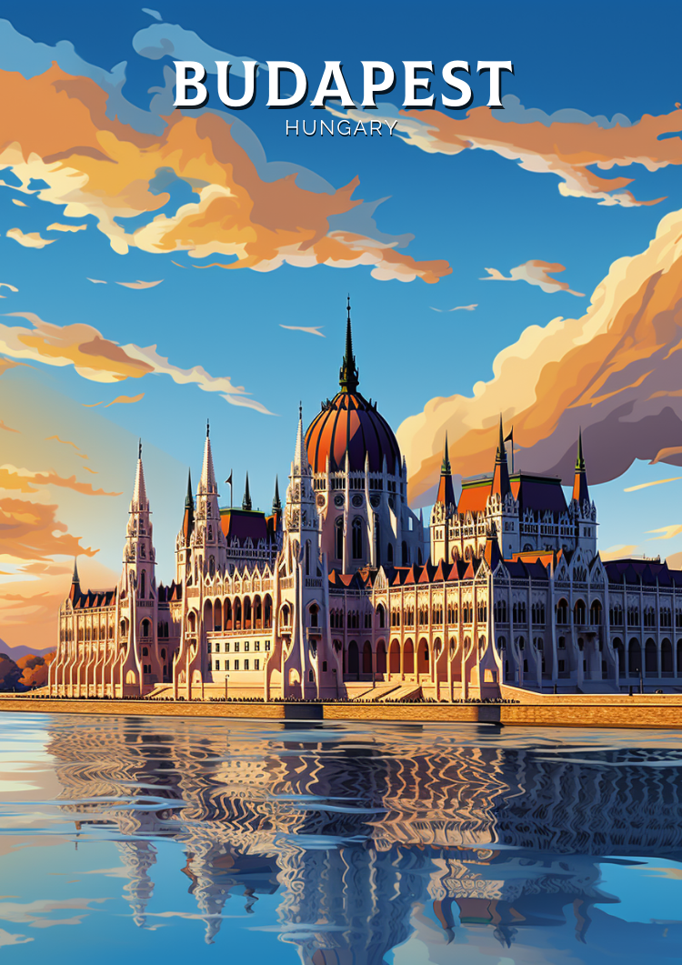 Europe BUDAPEST TRAVEL POSTER - HUNGARY ILLUSTRATION