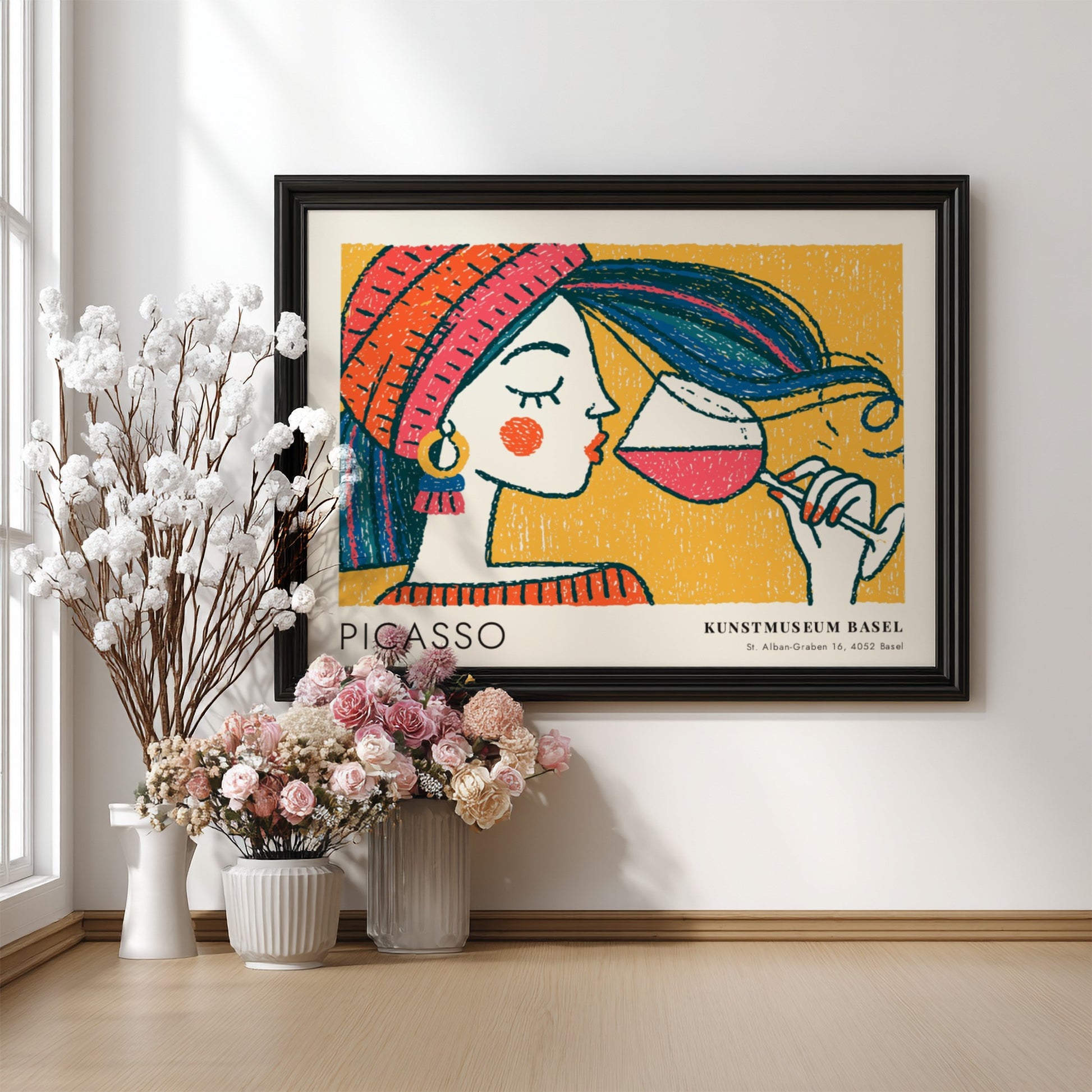 Bull and Matador poster featuring vibrant colors and Picasso style, perfect wall art for home decor