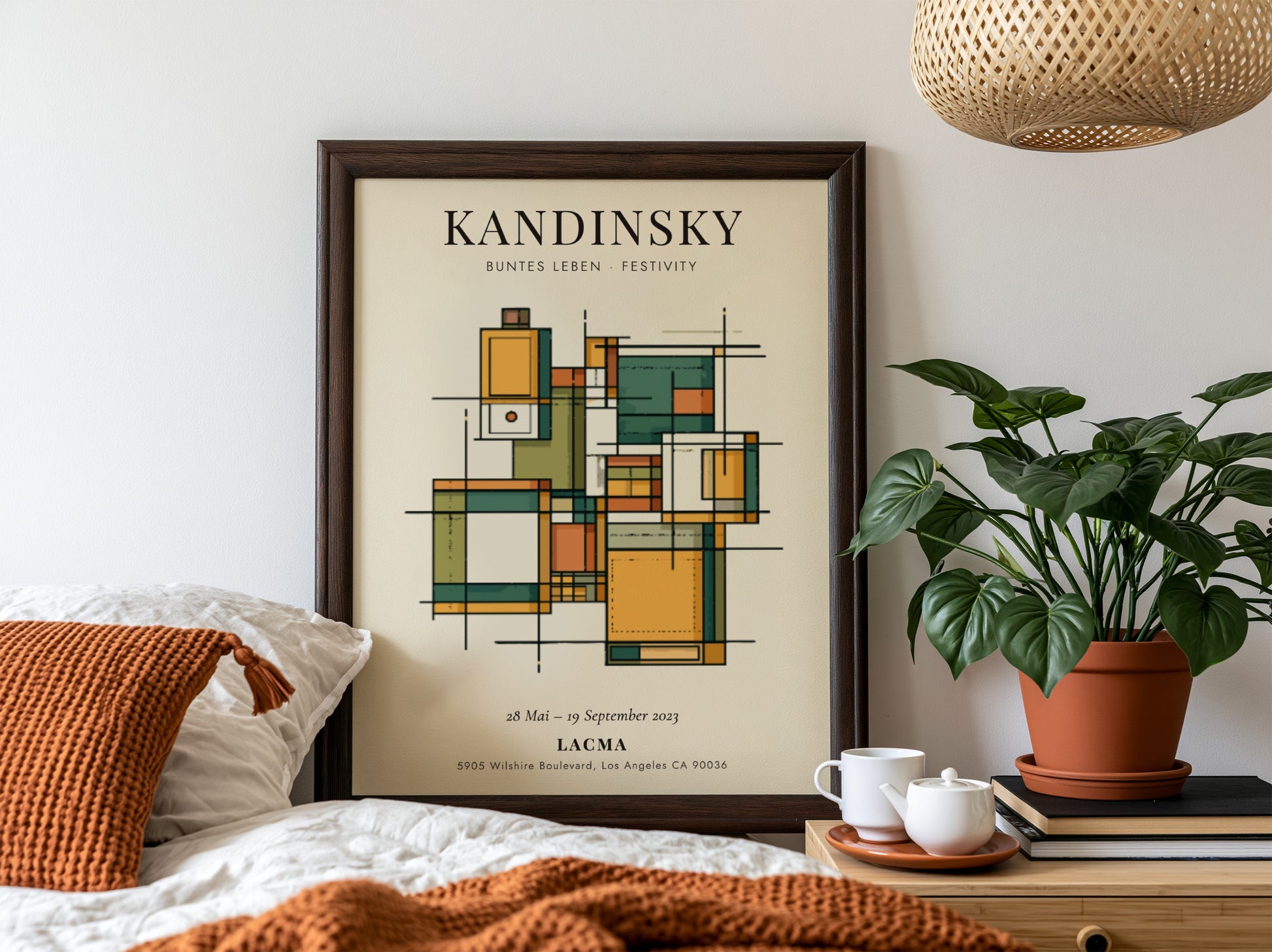 Kandinsky inspired poster featuring geometric shapes in warm colors and abstract style