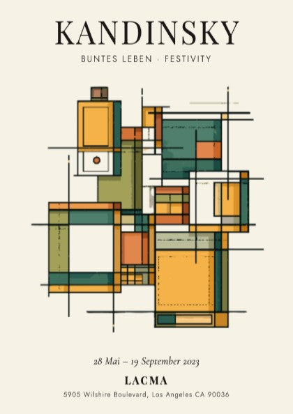 Kandinsky inspired poster featuring geometric shapes in warm colors and abstract style