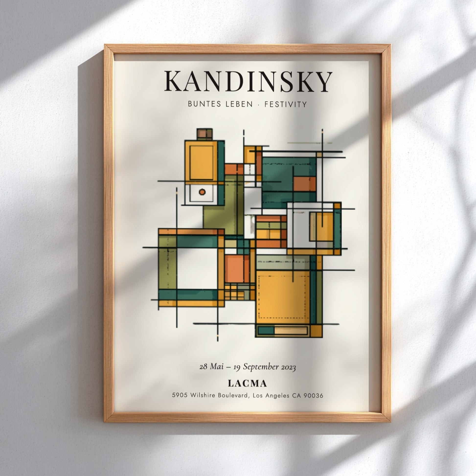 Kandinsky inspired poster featuring geometric shapes in warm colors and abstract style