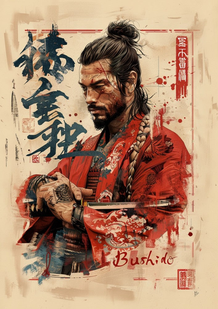 Bushido Code Poster - Samurai Warrior Poster: Japanese Warrior