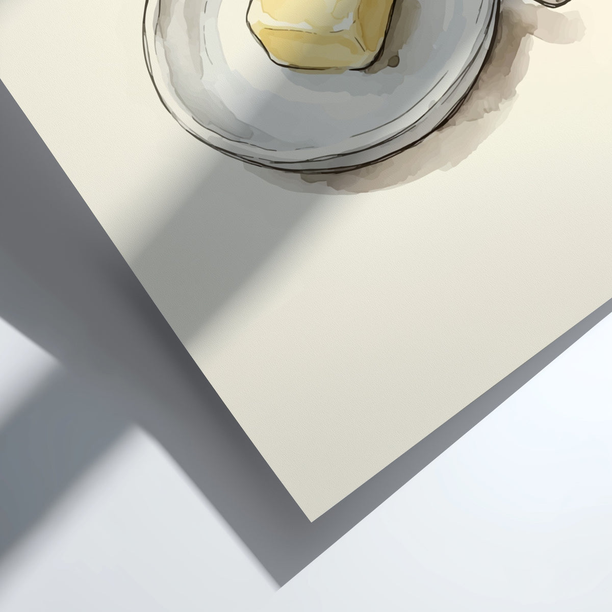 Butter and knife kitchen poster featuring a golden pat of butter on a plate.