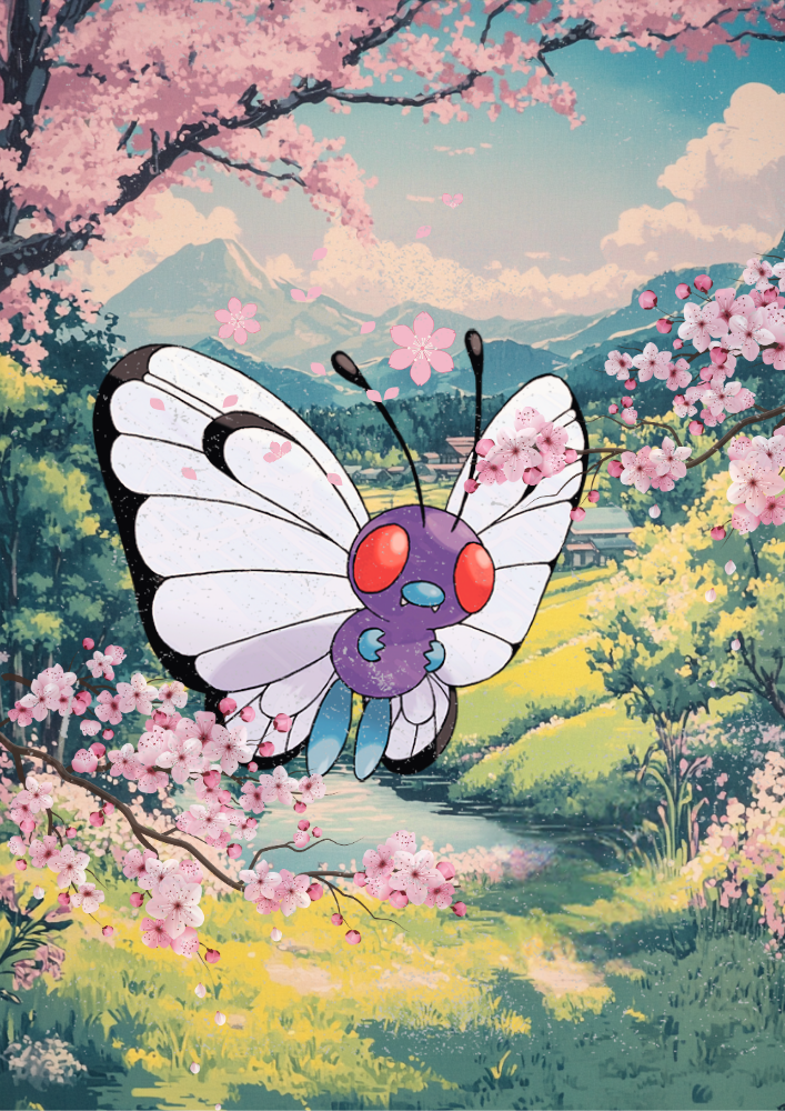 Butterfree Poster: Japanese Style Pokemon Inspired Anime Artwork, Pokemon TCG Butterfree