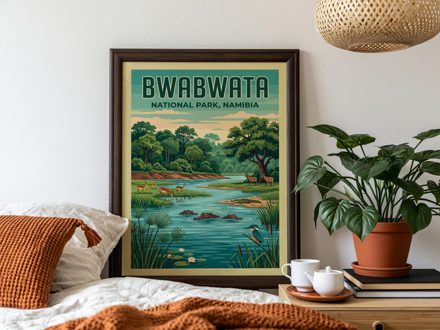 Bwabwata National Park poster featuring lush greenery, wildlife, and serene colors for nature-themed decor