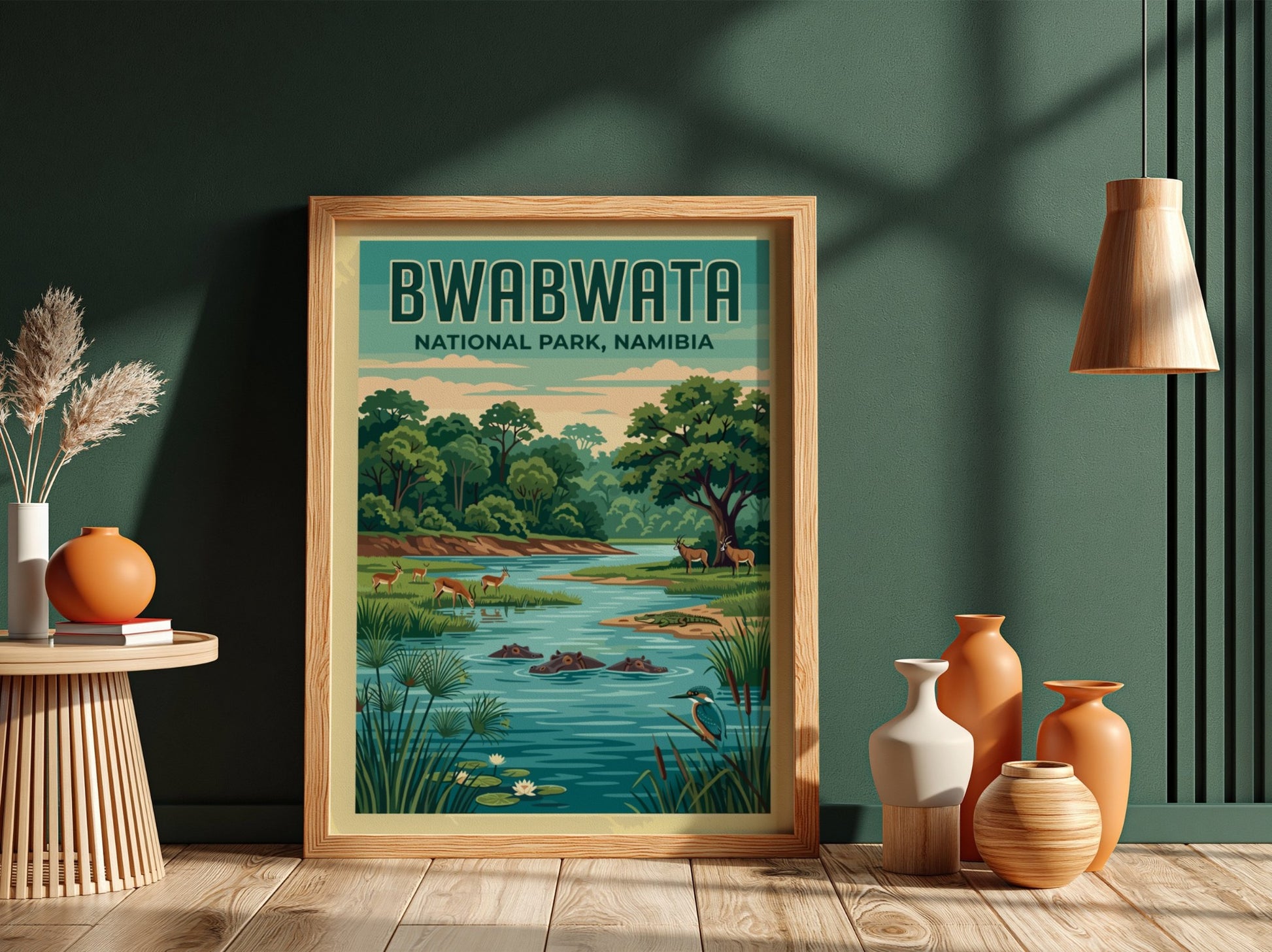 Bwabwata National Park poster featuring lush greenery, wildlife, and serene colors for nature-themed decor