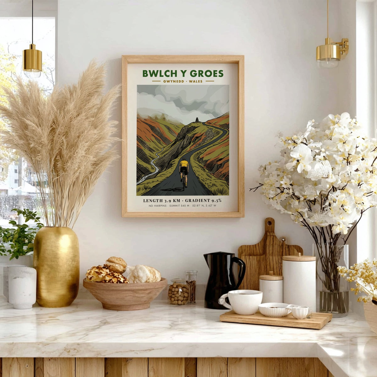 Poster featuring a cyclist climbing the steep Bwlch Y Groes road in Wales