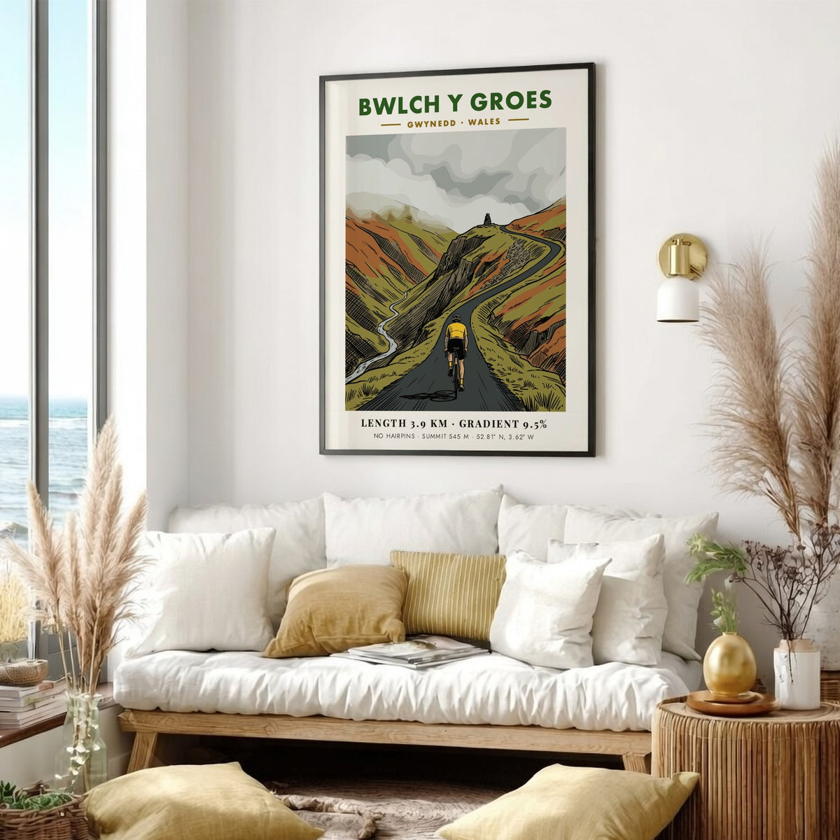 Poster featuring a cyclist climbing the steep Bwlch Y Groes road in Wales