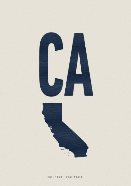 California poster featuring navy outline and minimalist design, perfect for USA states wall art.