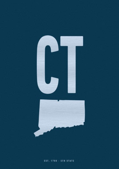 Connecticut wall art poster featuring minimalist design in blue tones