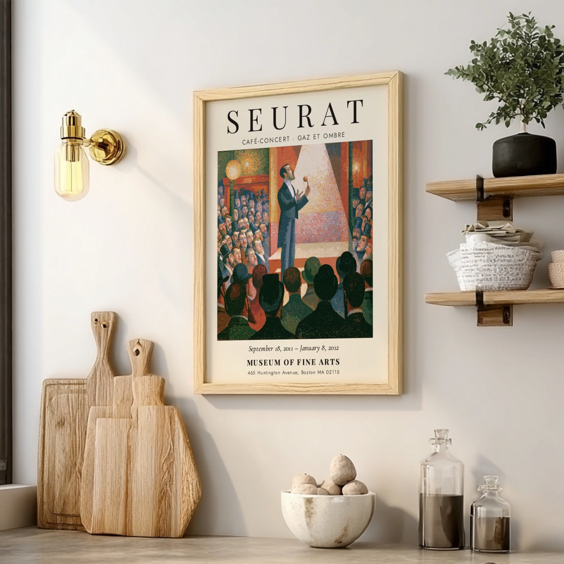 Seurat exhibition poster featuring vibrant colors and lively scene from Café-Concert - Gaz et Ombre