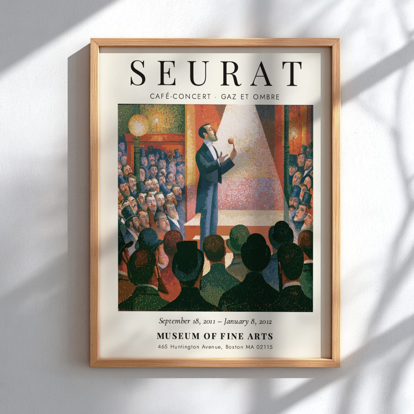 Seurat exhibition poster featuring vibrant colors and lively scene from Café-Concert - Gaz et Ombre