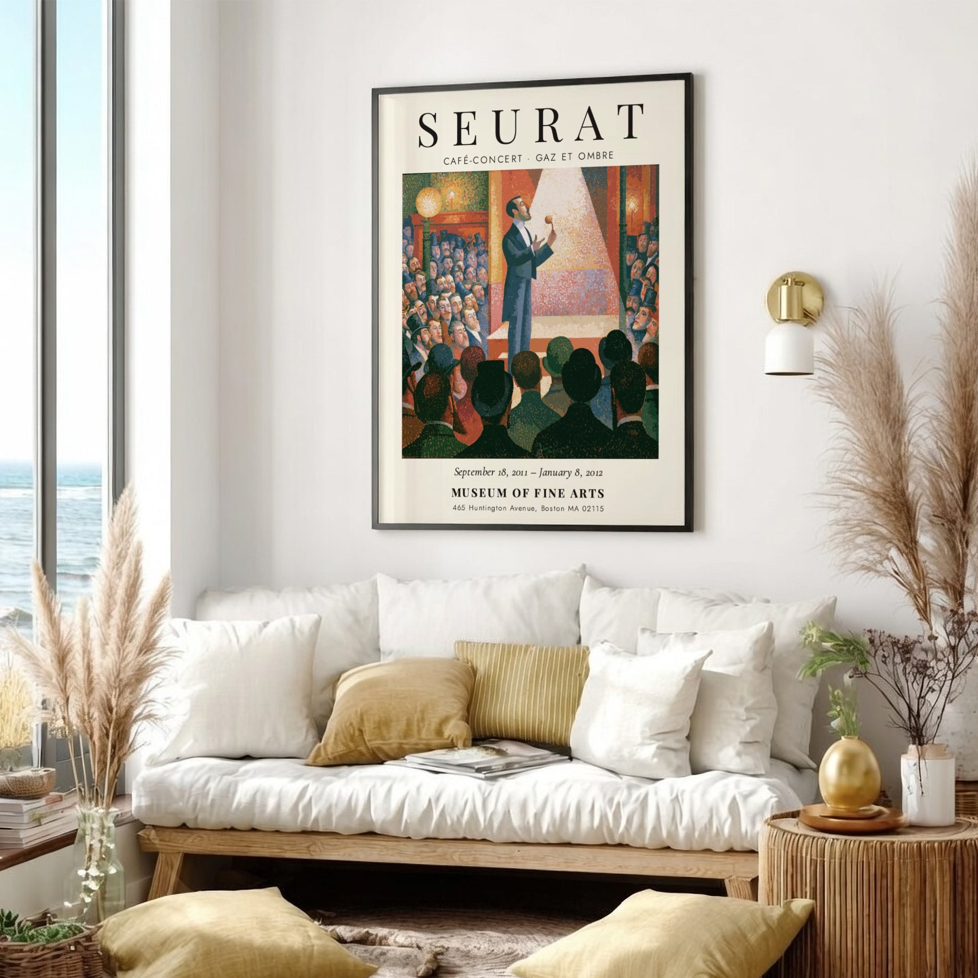 Seurat exhibition poster featuring vibrant colors and lively scene from Café-Concert - Gaz et Ombre