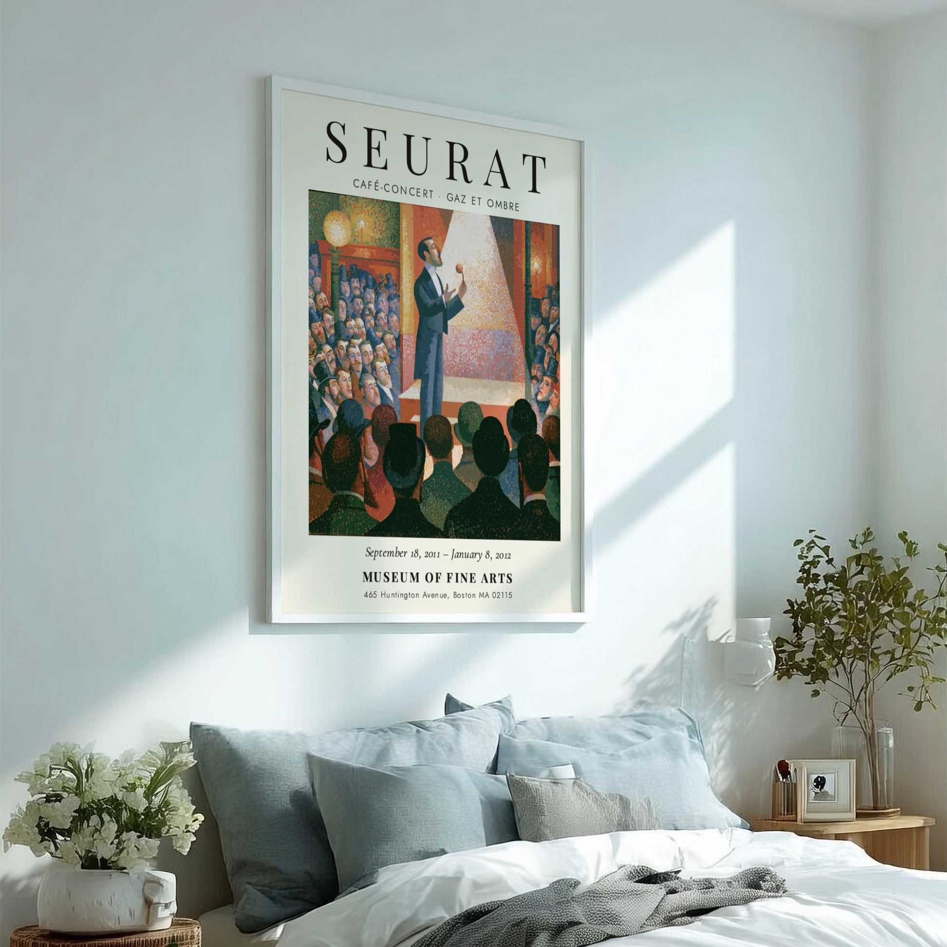 Seurat exhibition poster featuring vibrant colors and lively scene from Café-Concert - Gaz et Ombre