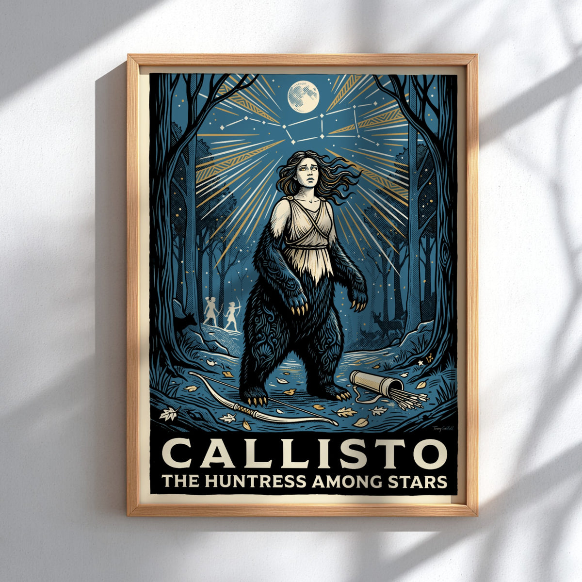 Callisto poster featuring a woman transforming into a bear under a golden constellation
