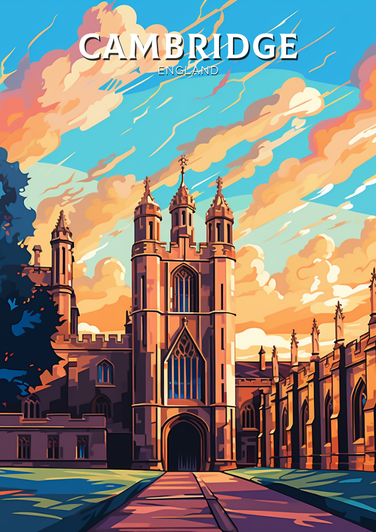 Europe CAMBRIDGE TRAVEL PRINT - ENGLAND ARTWORK
