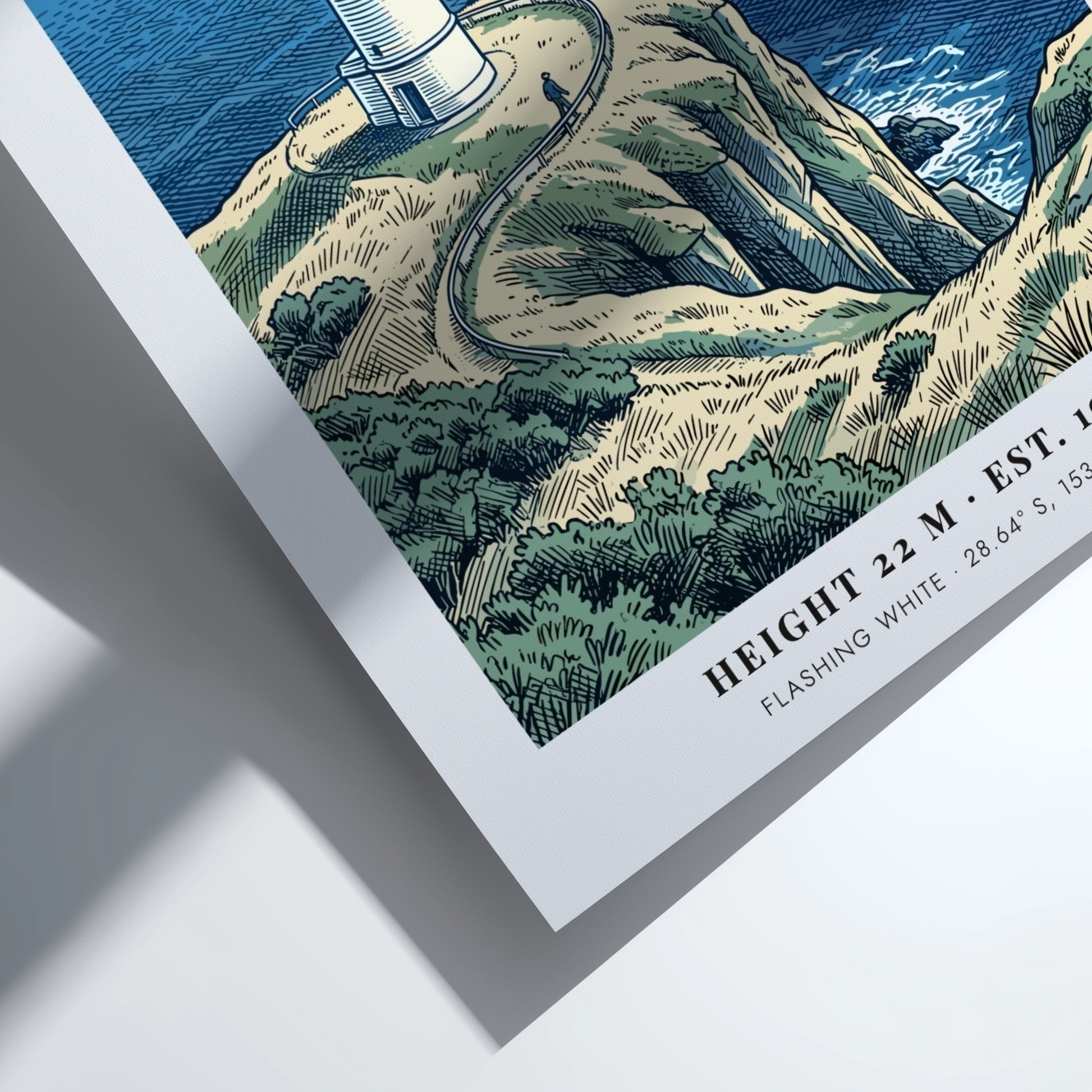 Poster of Cape Byron lighthouse in New South Wales with whales in ocean
