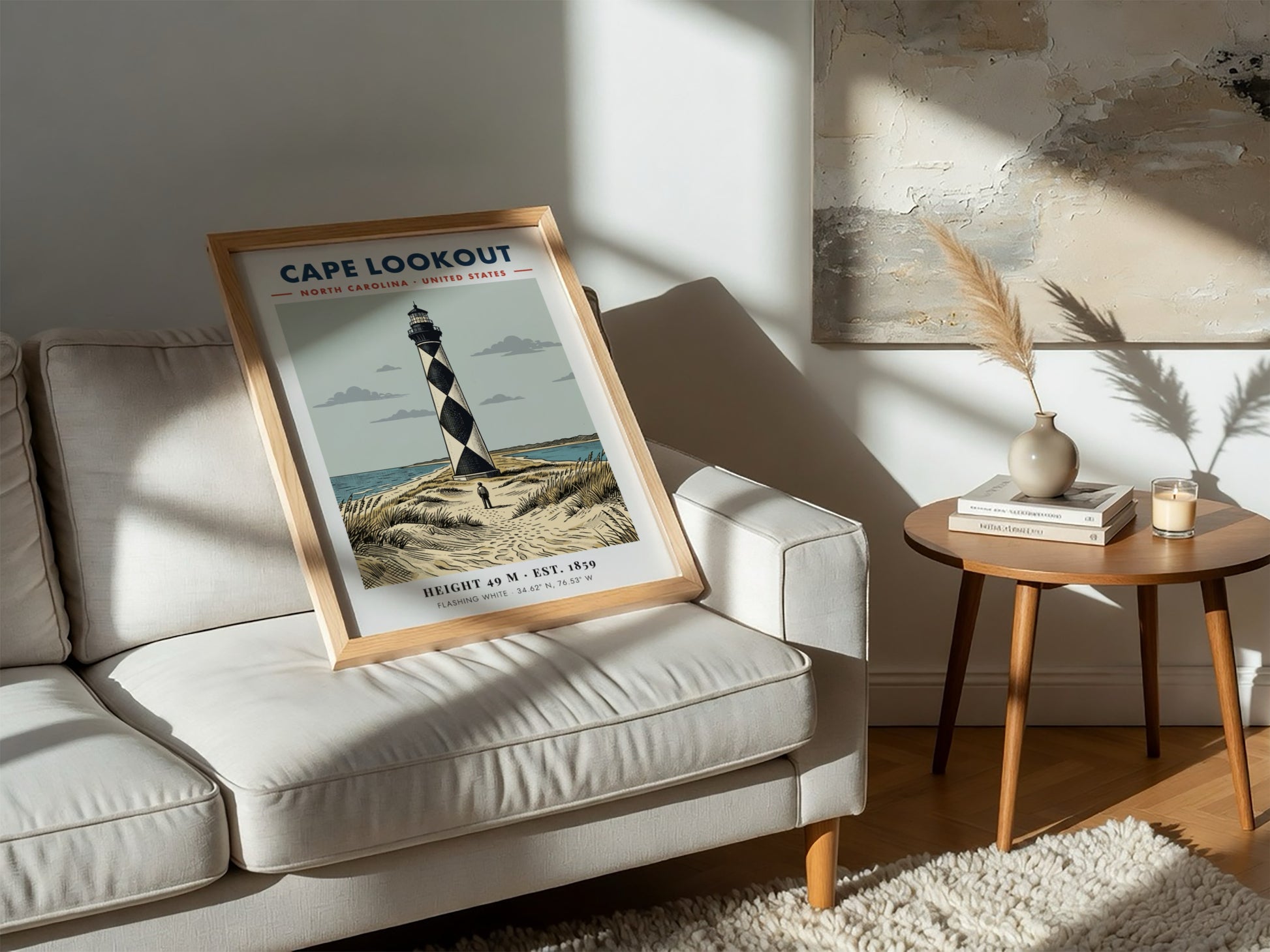 Poster of Cape Lookout lighthouse in North Carolina with its signature black diamond pattern