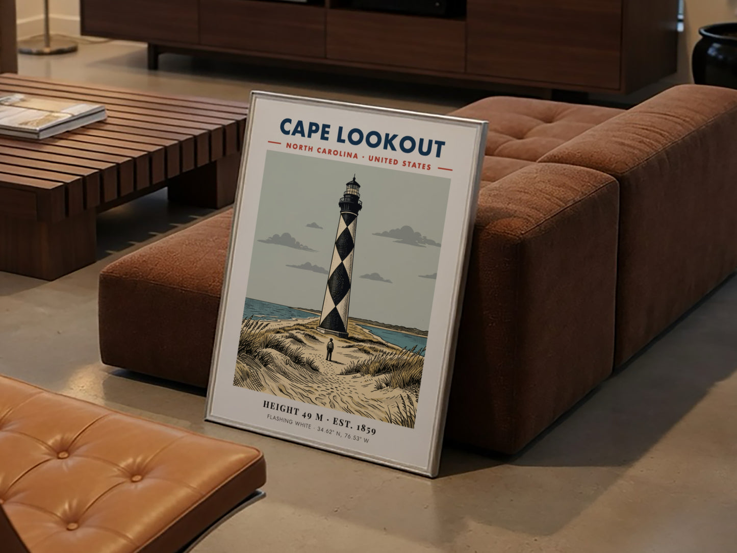 Poster of Cape Lookout lighthouse in North Carolina with its signature black diamond pattern