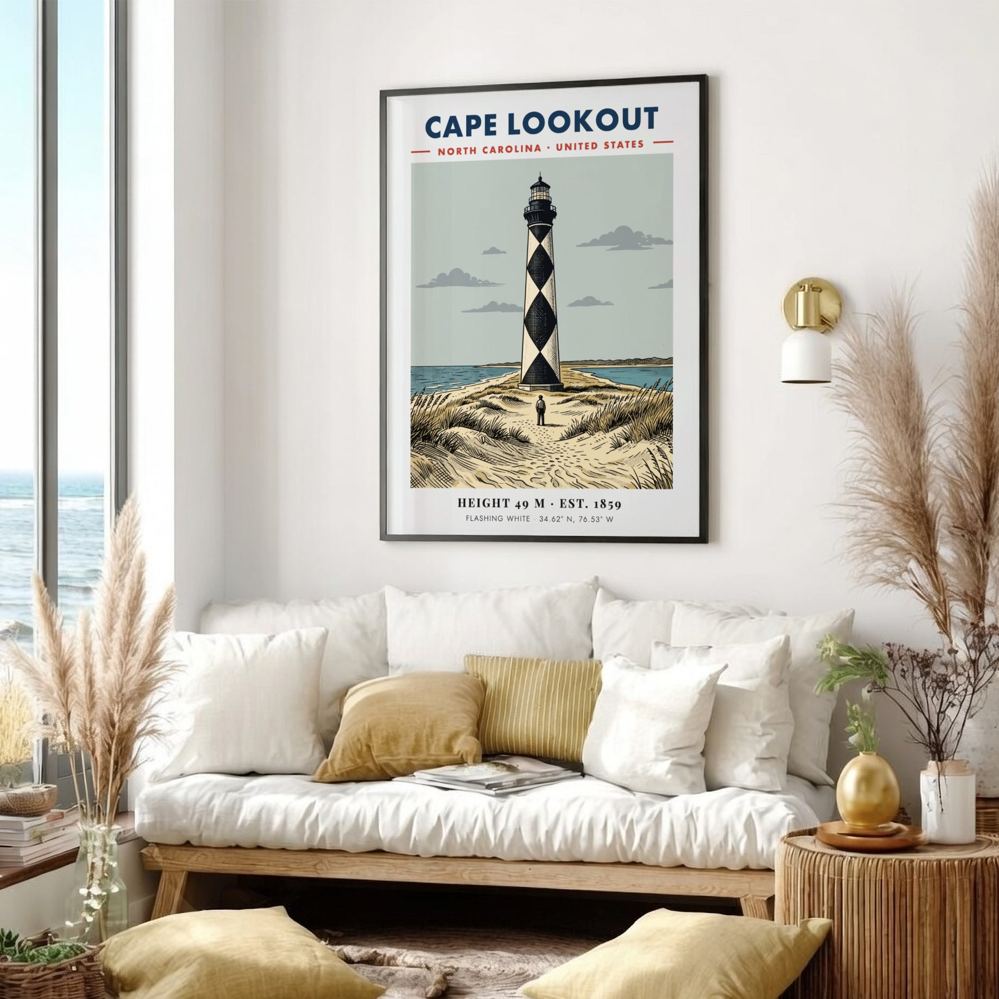 Poster of Cape Lookout lighthouse in North Carolina with its signature black diamond pattern