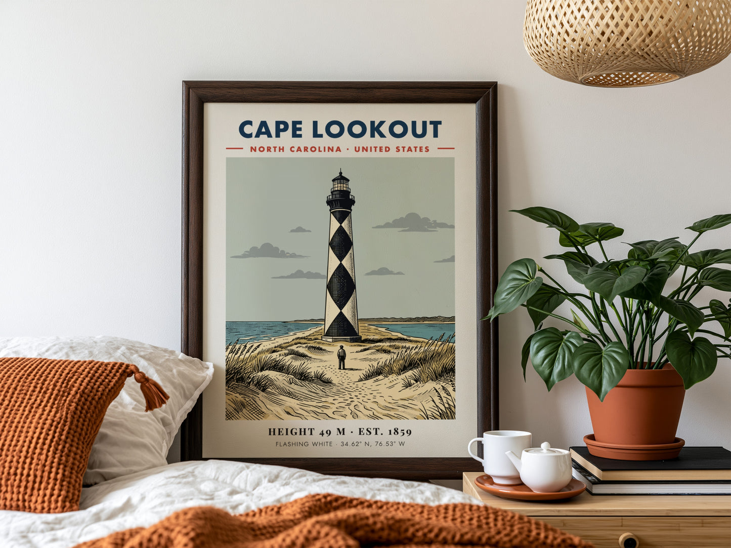 Poster of Cape Lookout lighthouse in North Carolina with its signature black diamond pattern