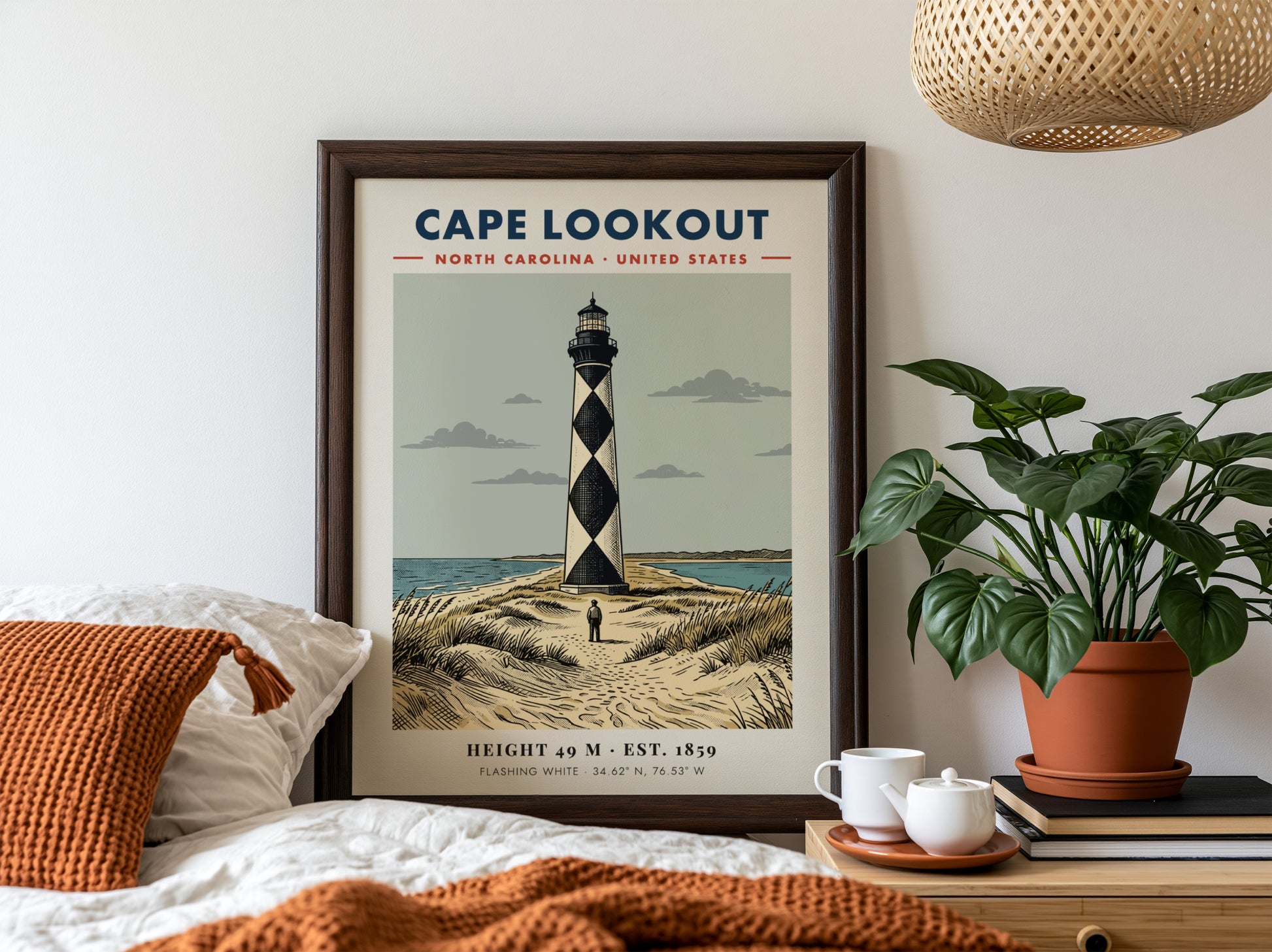 Poster of Cape Lookout lighthouse in North Carolina with its signature black diamond pattern
