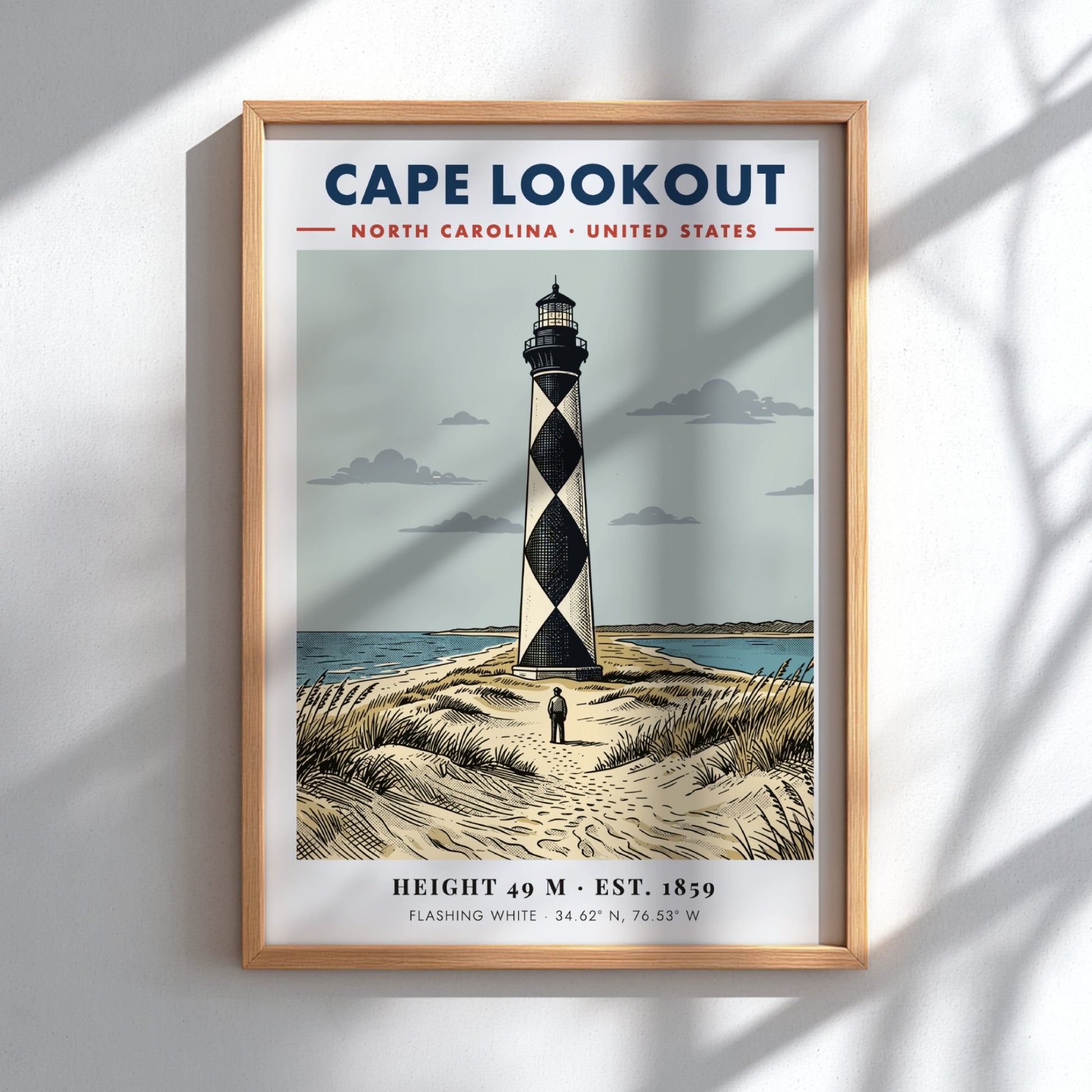 Poster of Cape Lookout lighthouse in North Carolina with its signature black diamond pattern