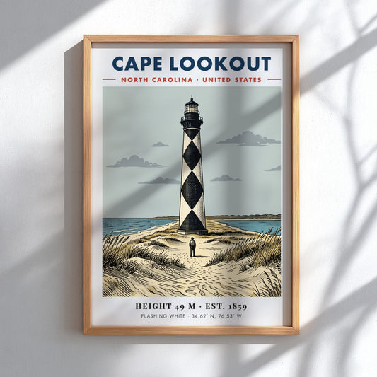 Poster of Cape Lookout lighthouse in North Carolina with its signature black diamond pattern