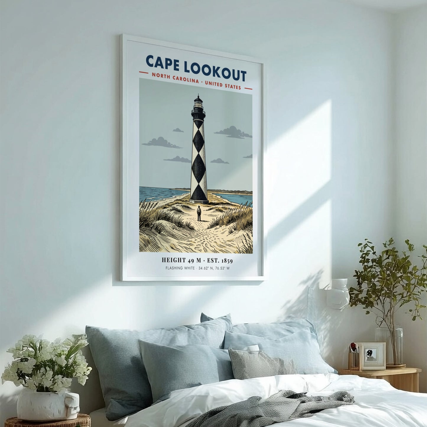 Poster of Cape Lookout lighthouse in North Carolina with its signature black diamond pattern