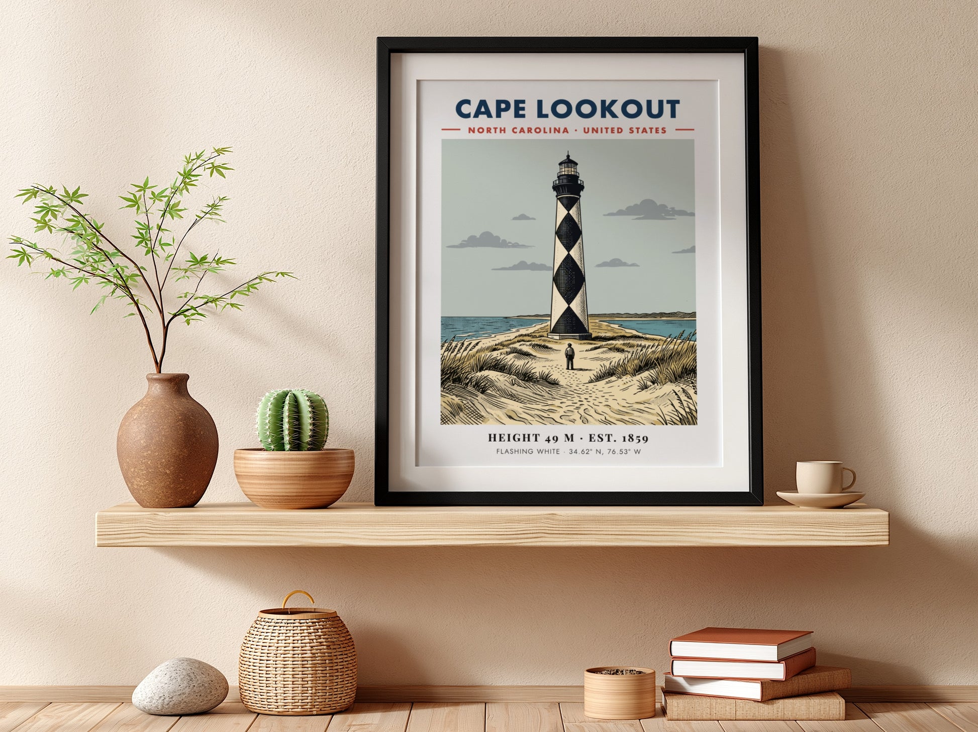Poster of Cape Lookout lighthouse in North Carolina with its signature black diamond pattern