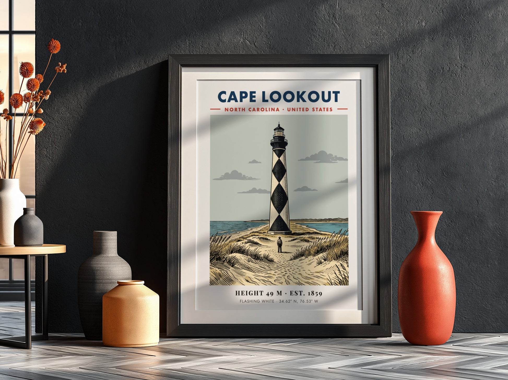 Poster of Cape Lookout lighthouse in North Carolina with its signature black diamond pattern