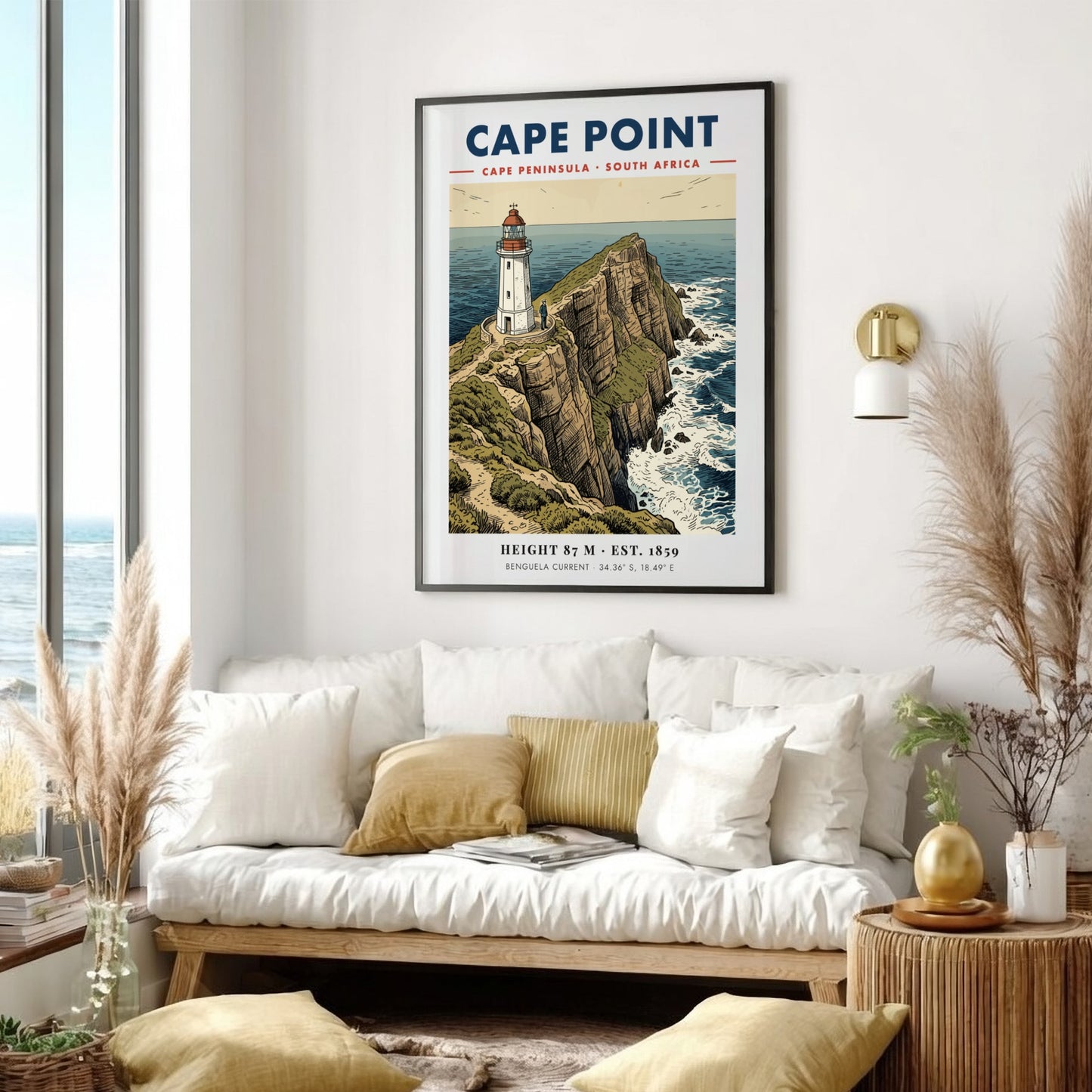 Poster of the Cape Point lighthouse on rugged cliffs overlooking the South African ocean