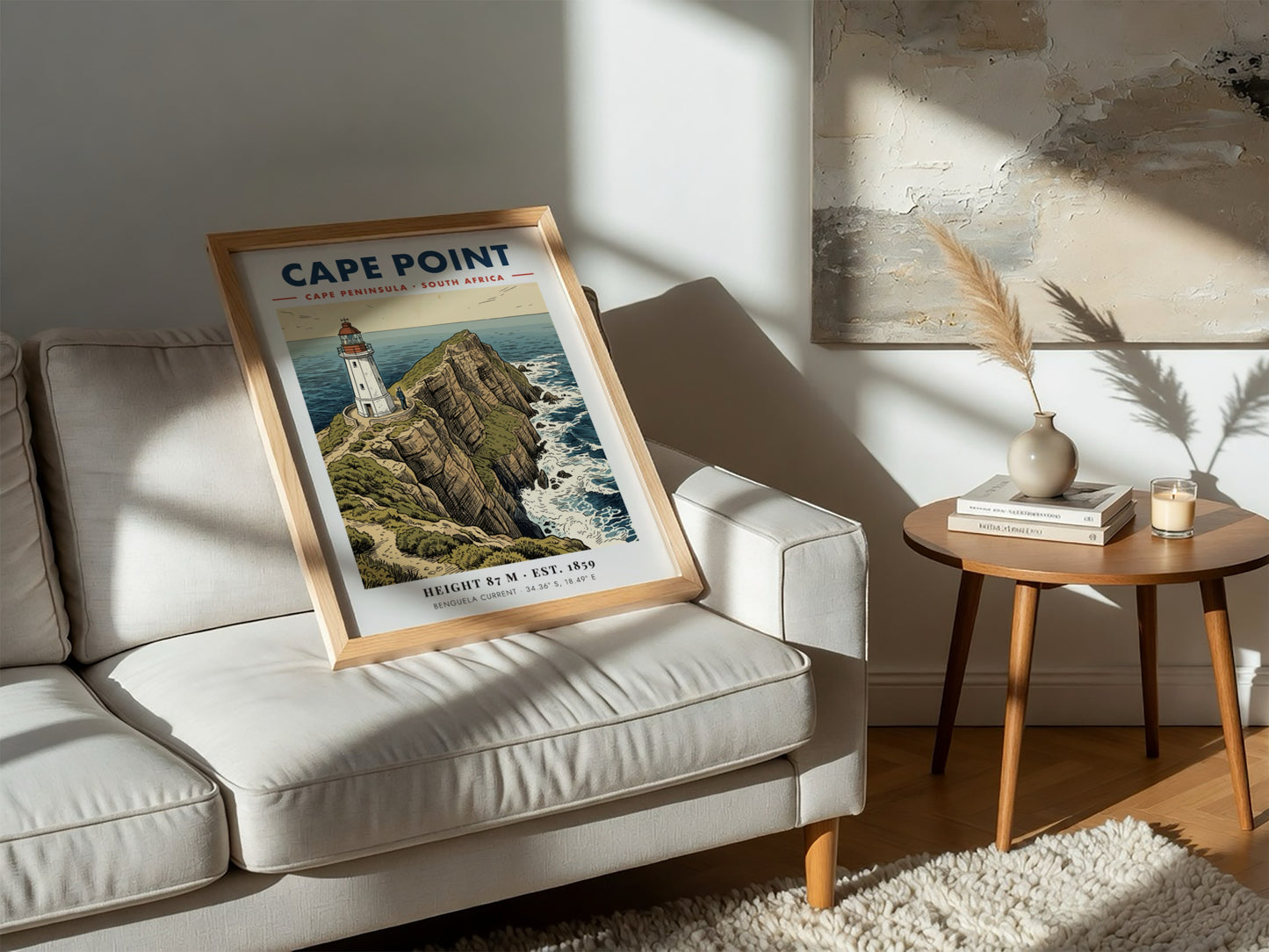 Poster of the Cape Point lighthouse on rugged cliffs overlooking the South African ocean