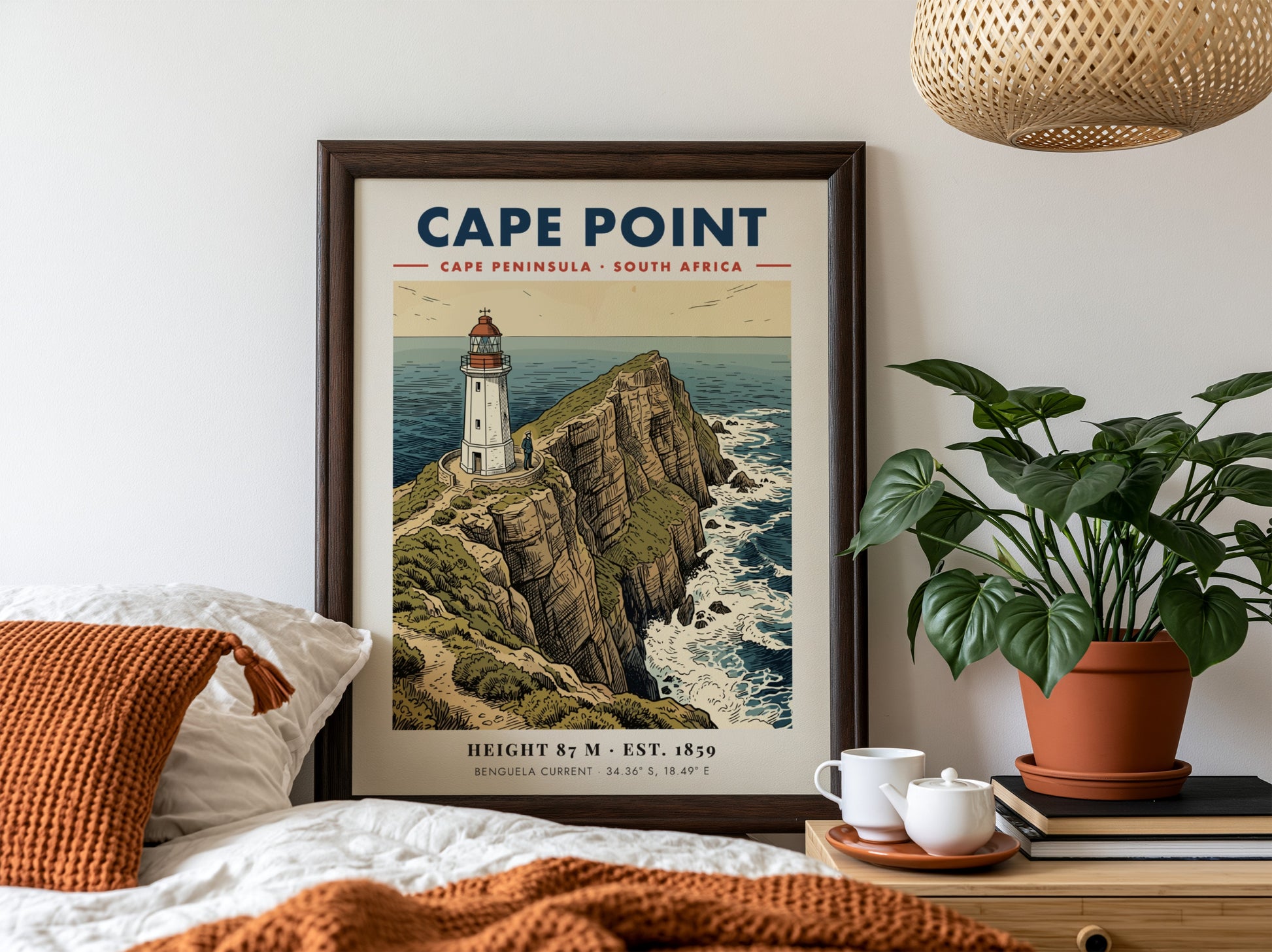 Poster of the Cape Point lighthouse on rugged cliffs overlooking the South African ocean