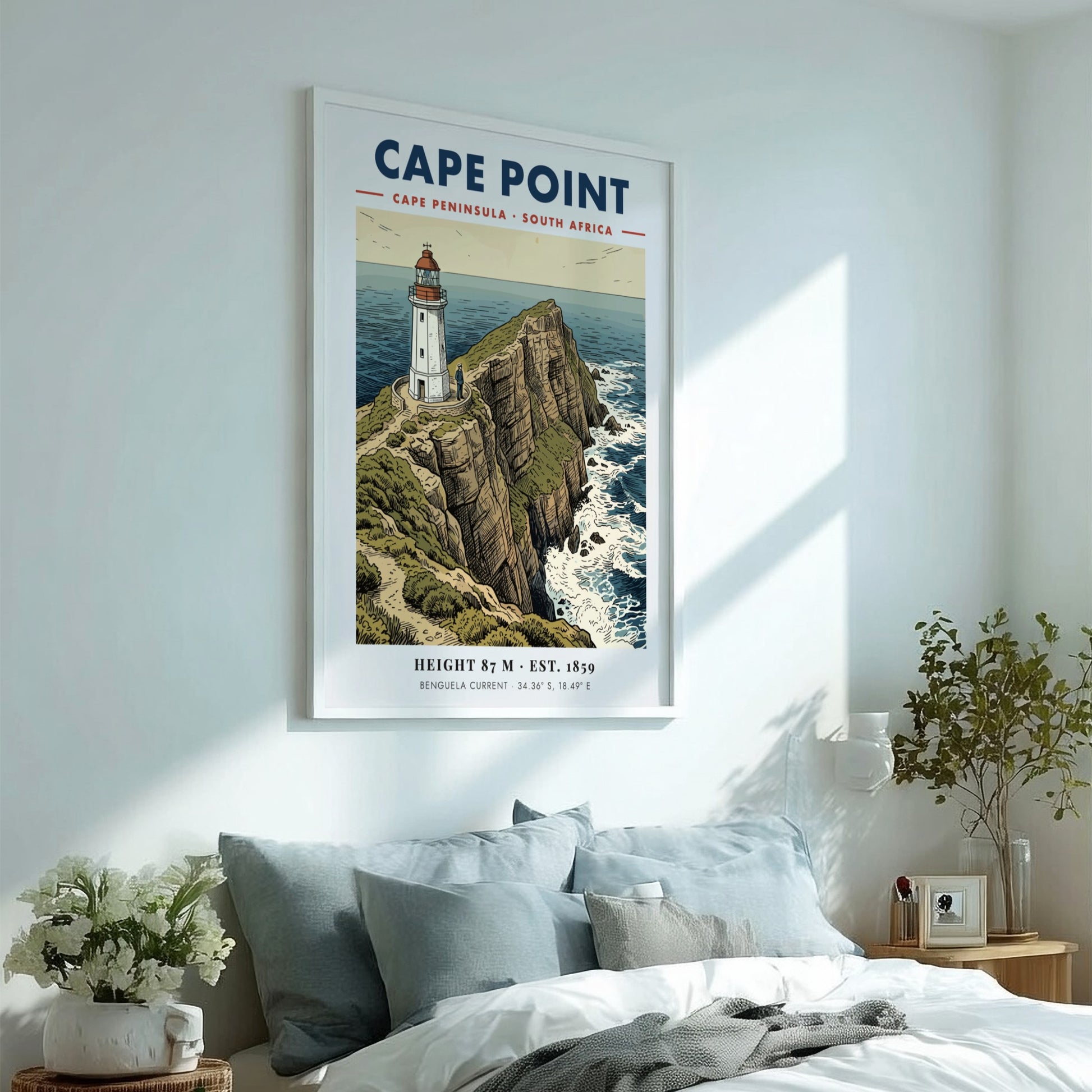 Poster of the Cape Point lighthouse on rugged cliffs overlooking the South African ocean