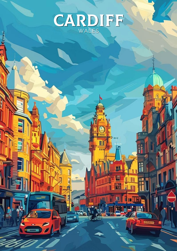 Europe CARDIFF TRAVEL PRINT - ENGLAND ARTWORK