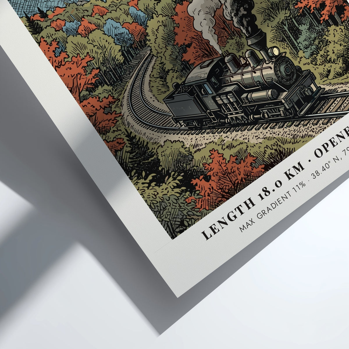 Poster featuring a steam train in Cass West Virginia with autumn mountain foliage.