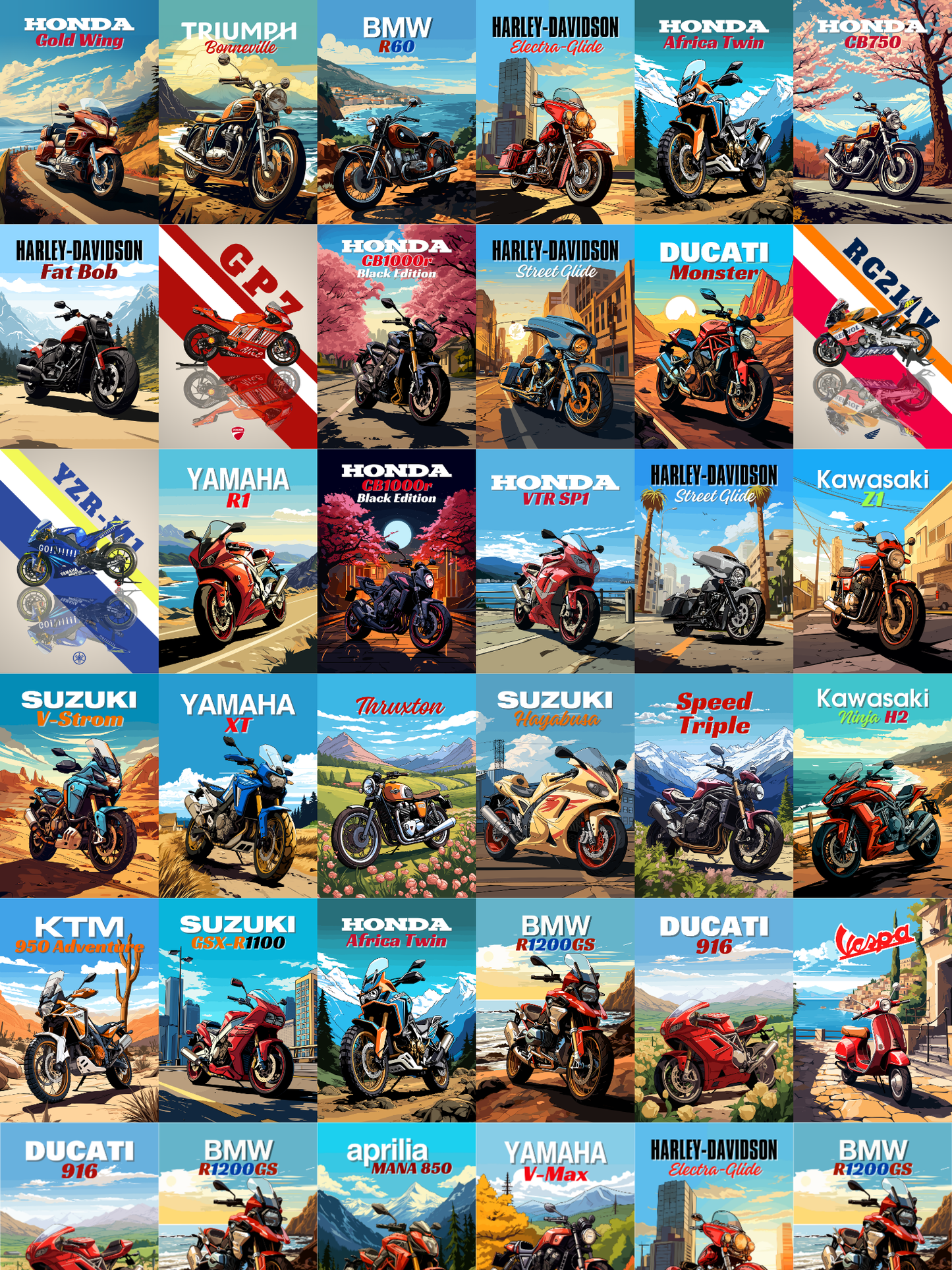 Collage of various motorcycle models 