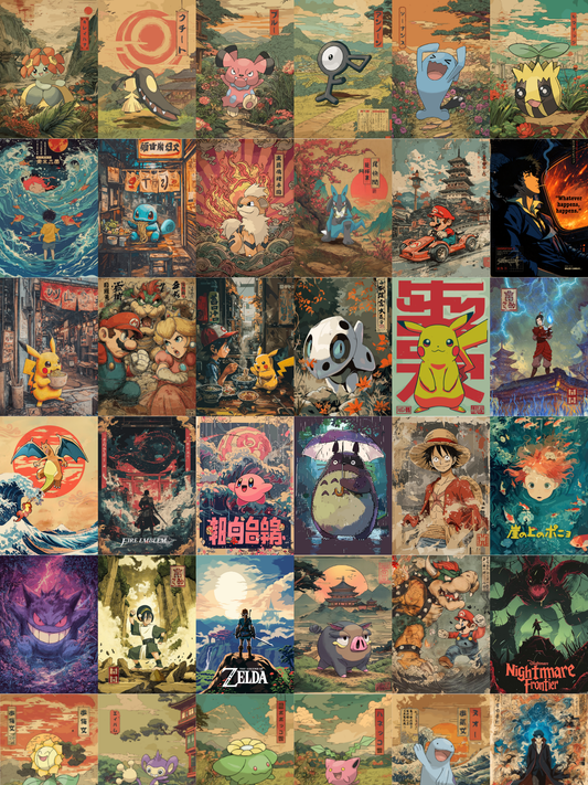 Collage of various animated character posters from different franchises.